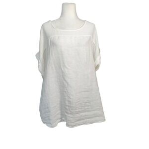 Bellaumbra White 100% Linen Top Cotton Mesh Made in Italy Coastal Plus Size 2X